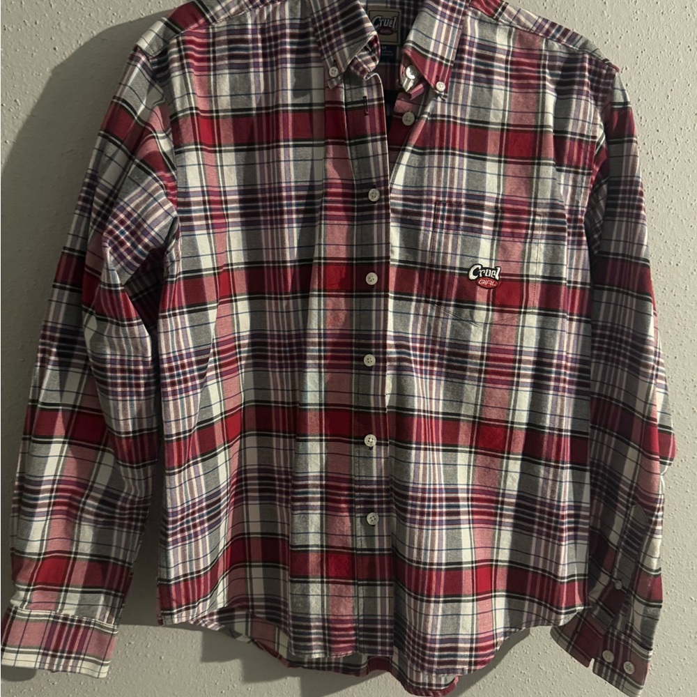 Cruel Girl Red and White Plaid Men's Shirt